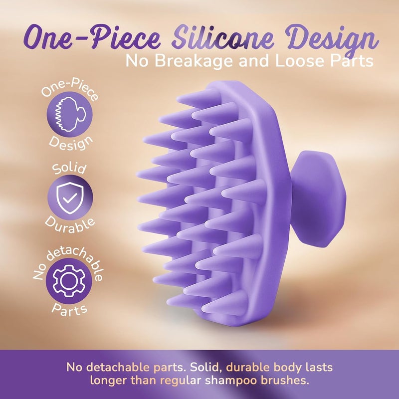 SILKLE Scalp Massager Shampoo Brush – Silicone Scalp Scrubber for Hair Growth & Dandruff Removal, One-Piece, Non-Slip Handle, Soft Bristles, Wet/Dry Shower Scalp Exfoliator for All Hair Types – Purple - Image 4